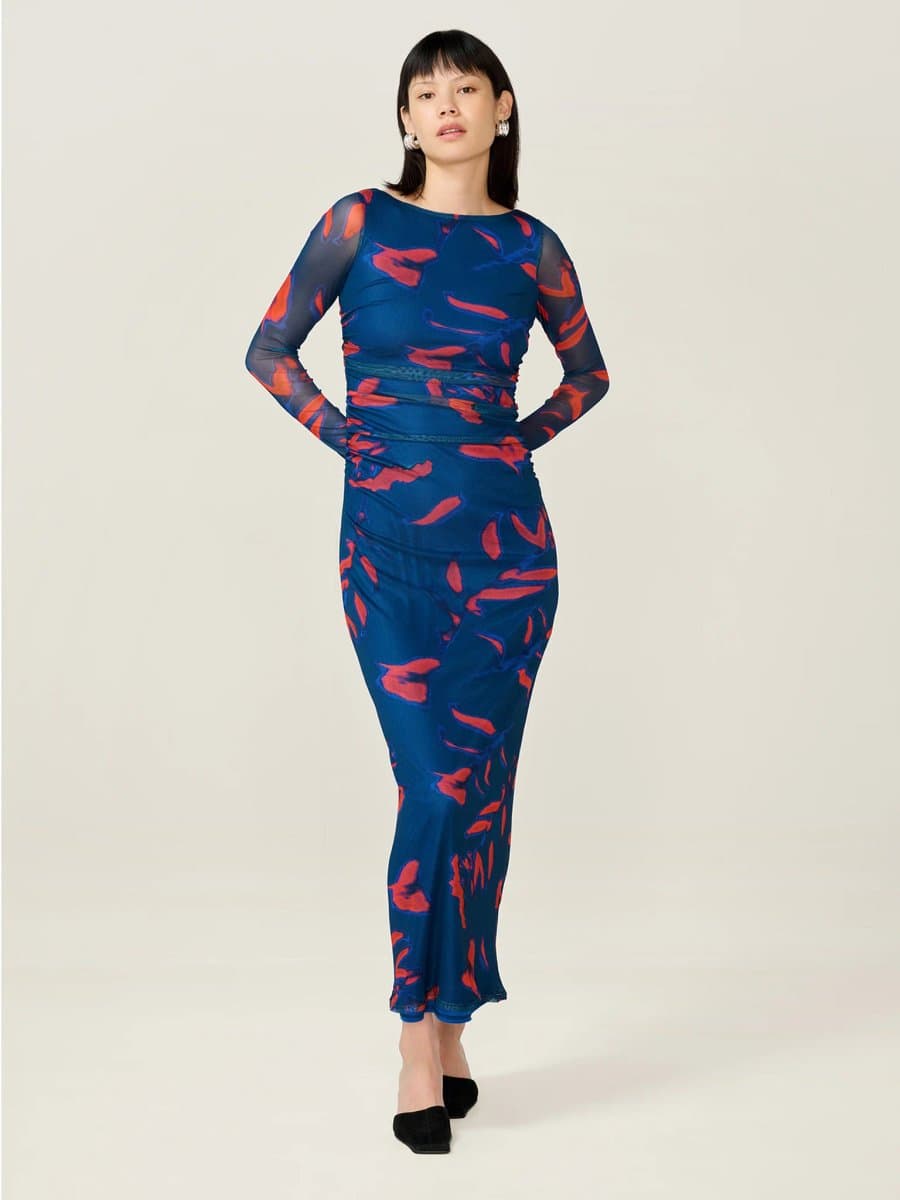 OMNES Hollis Dress in Falling Leaf Print