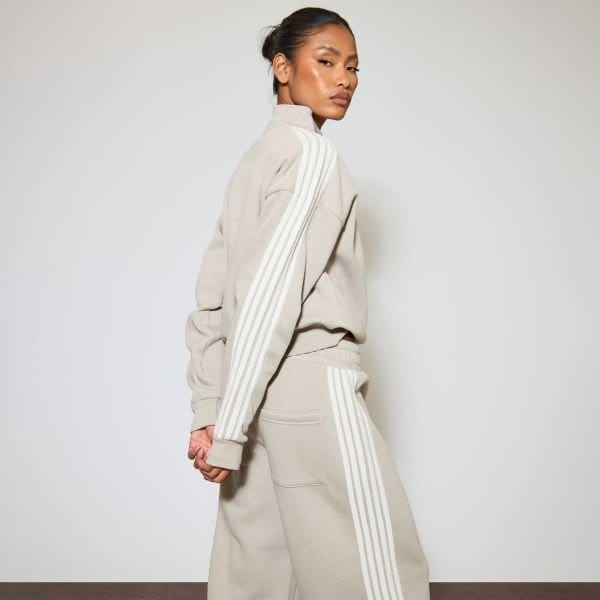 EGO High Neck Side Stripe Zip-Up Sweatshirt In Taupe, Women's Size UK 6 - 2