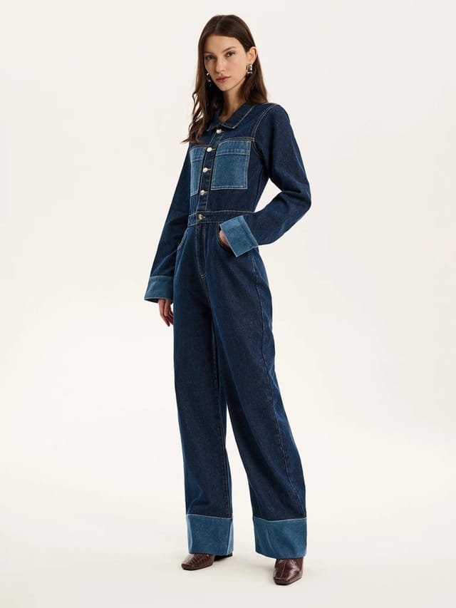OMNES Diya Contrast Denim Jumpsuit in Midwash - 2