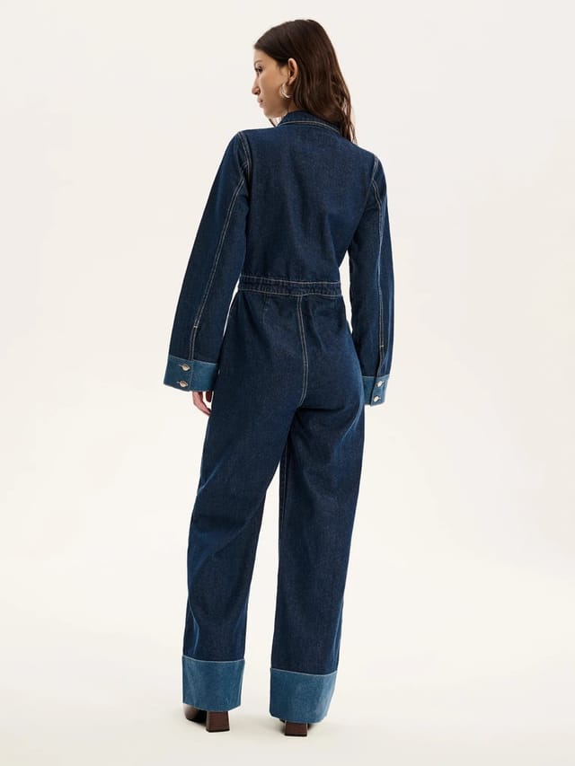 OMNES Diya Contrast Denim Jumpsuit in Midwash - 3