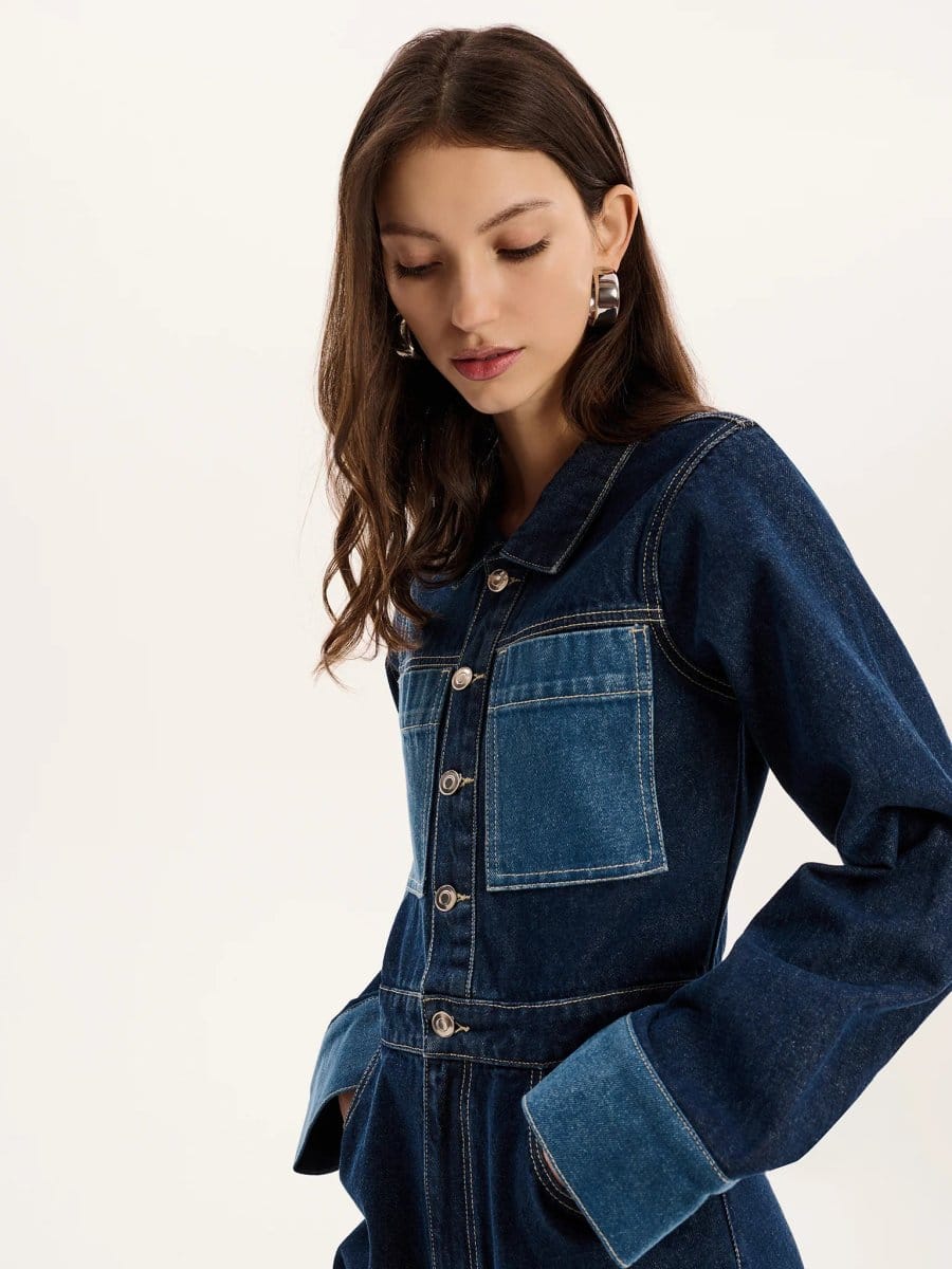 OMNES Diya Contrast Denim Jumpsuit in Midwash - 4