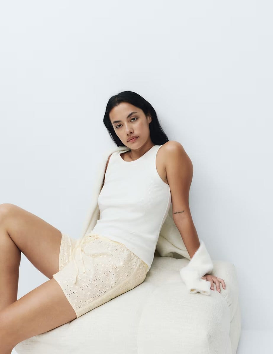 Marks & Spencer M&S Pure Cotton Broderie Pyjama Shorts Yellow - 4