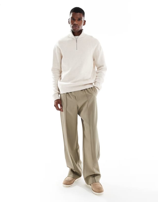 ASOS Jack & Jones premium knitted quarter zip in cream - 2