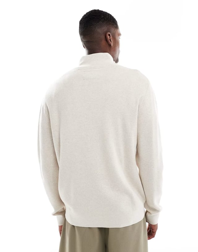 ASOS Jack & Jones premium knitted quarter zip in cream - 3