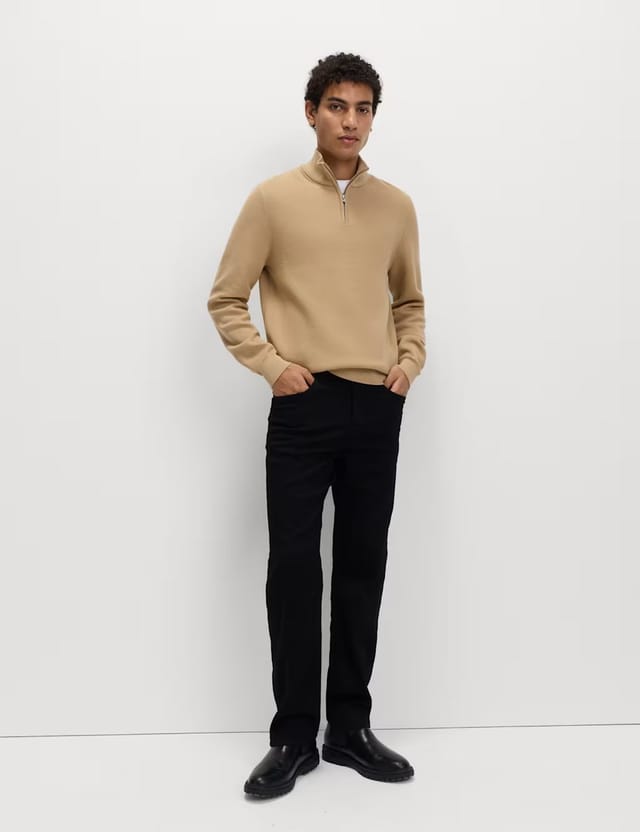 Marks & Spencer M&S Cotton Rich Textured Half Zip Jumper Sand - 3