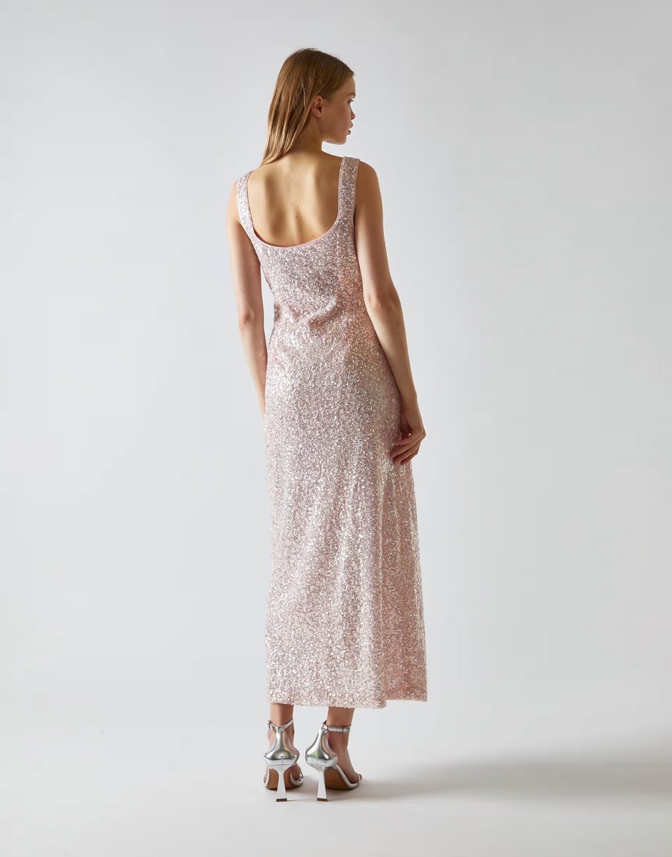 ASOS Glamorous Square-neck bias-cut midaxi-dress in pink silver sequin - 2