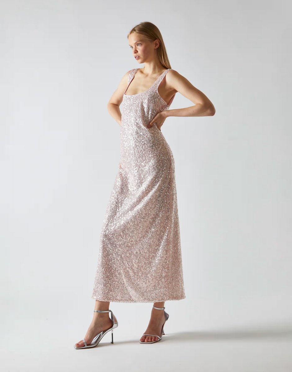 ASOS Glamorous Square-neck bias-cut midaxi-dress in pink silver sequin - 3