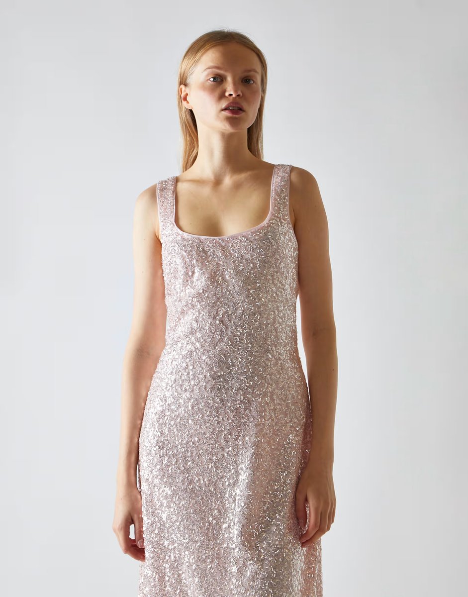 ASOS Glamorous Square-neck bias-cut midaxi-dress in pink silver sequin - 4