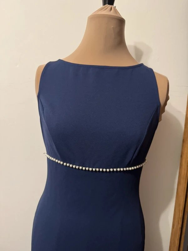 ASOS Design navy dark blue midi dress pearl trim plain elegant evening size 10 bodycon - 4