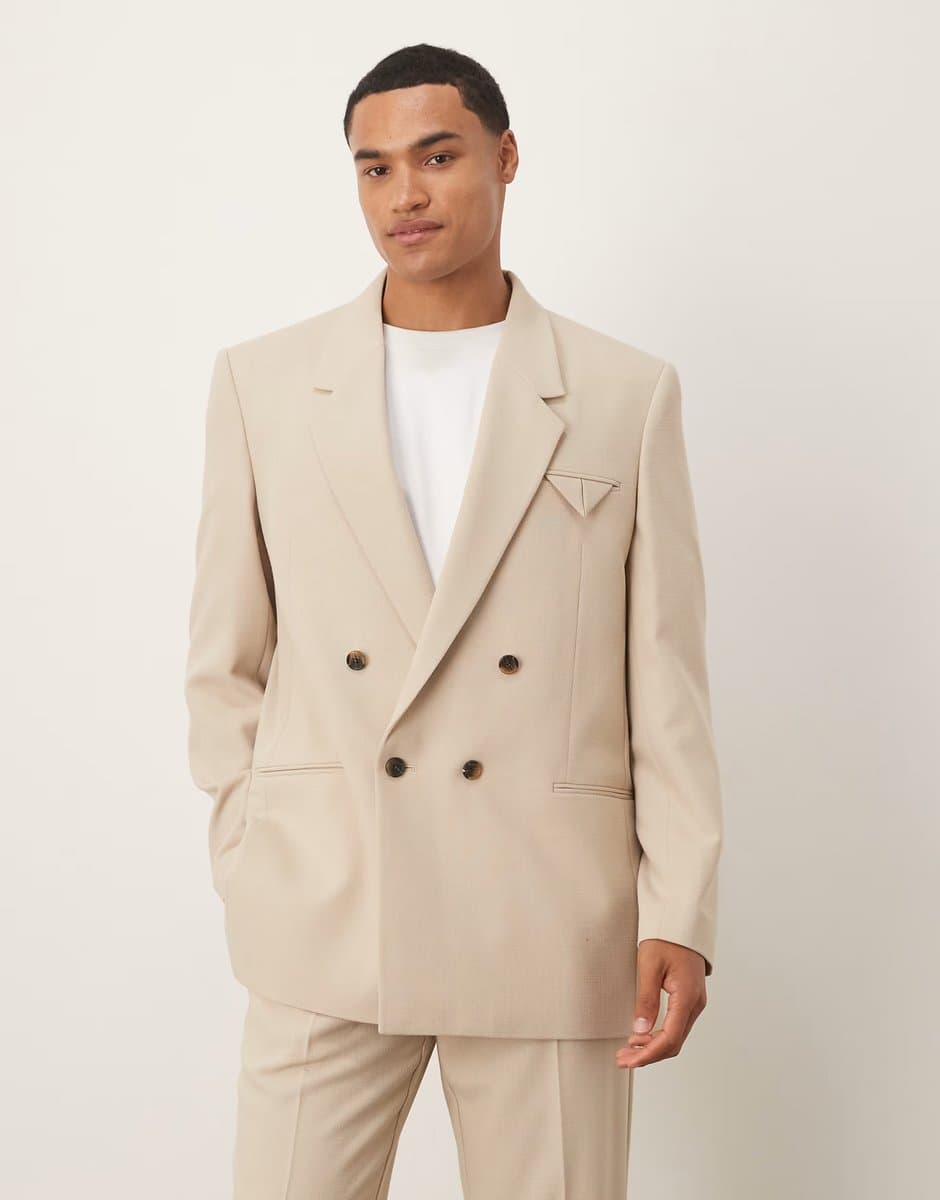 ASOS ASOS DESIGN regular suit jacket in stone linen blend