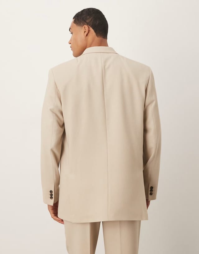 ASOS ASOS DESIGN regular suit jacket in stone linen blend - 3