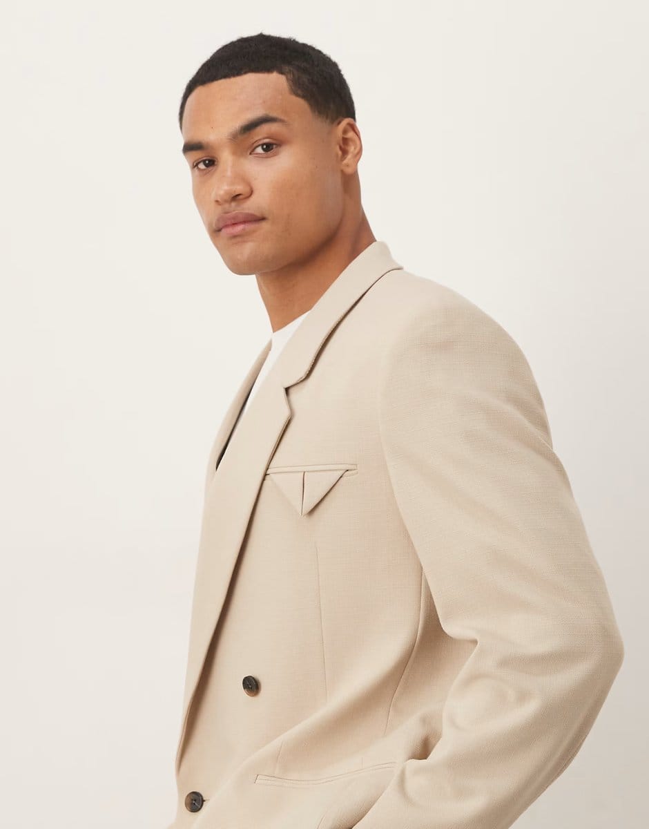 ASOS ASOS DESIGN regular suit jacket in stone linen blend - 4