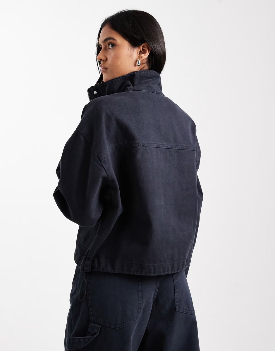 ASOS ASOS DESIGN denim funnel neck jacket in navy co-ord - 4