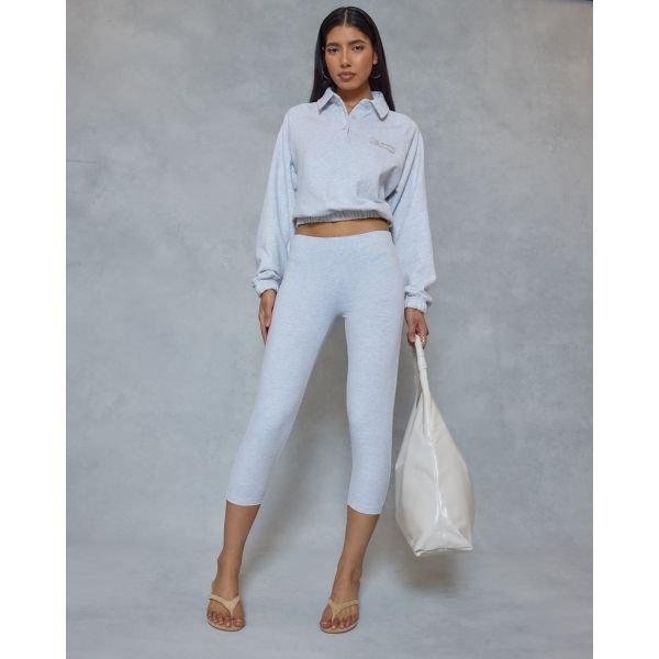 EGO Low Rise Capri Leggings In Grey Marl, Women's Size UK 6 - 2