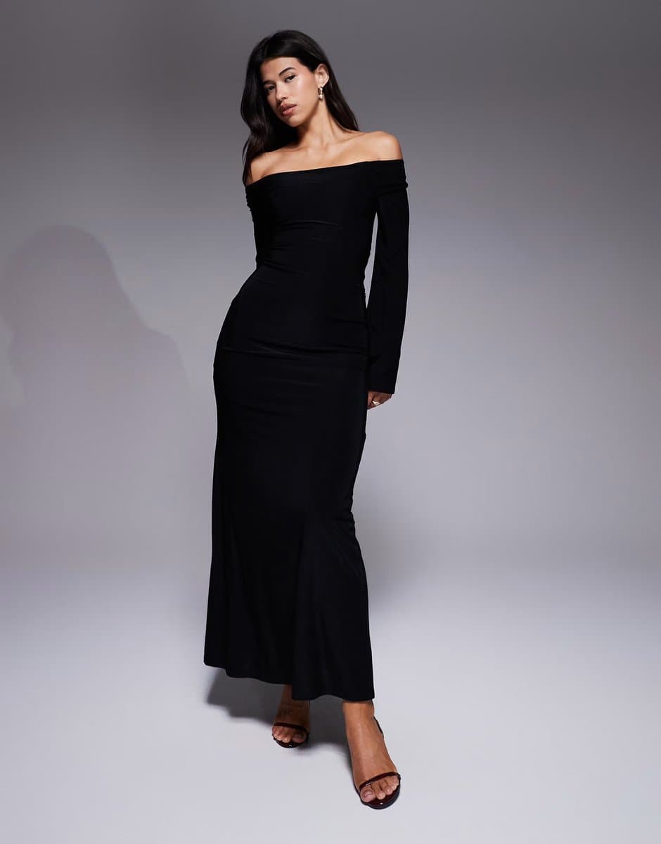 ASOS ASOS DESIGN long sleeve twist shoulder with lace up back maxi dress in black