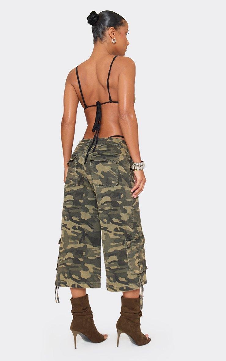 EGO Low Rise Wide Leg Cargo Jort Jeans In Green Camo Print Denim, Women's Size UK 6 - 2