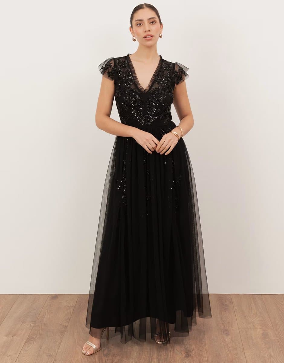 ASOS Maya Embellished open back maxi dress in black