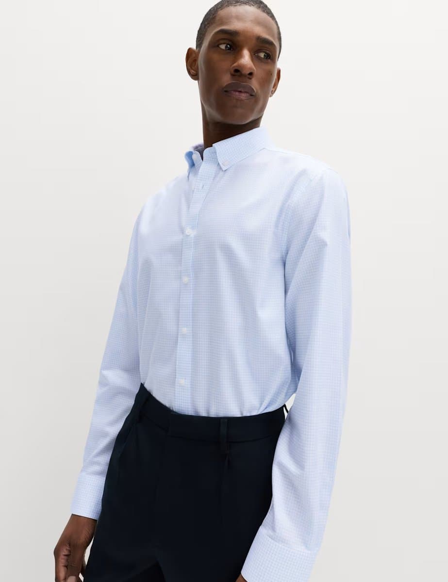 Marks & Spencer M&S Ultimate Regular Fit Non Iron Check Shirt Blue Mix