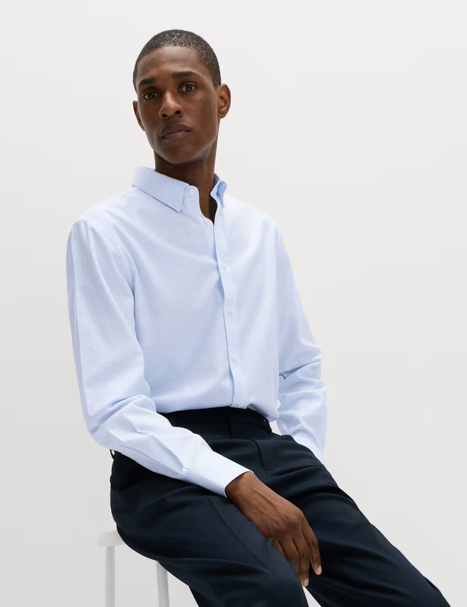 Marks & Spencer M&S Ultimate Regular Fit Non Iron Check Shirt Blue Mix - 4