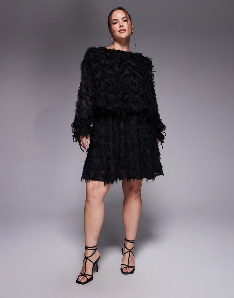 ASOS Jaded Rose Plus textured fluffy blouson mini dress in black - 4