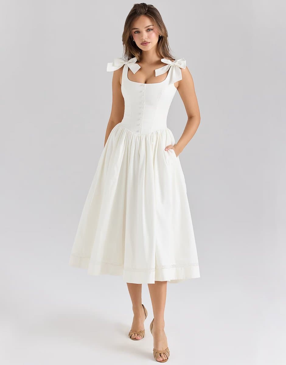 ASOS House of CB Lillia stretch cotton bow midi dress in white