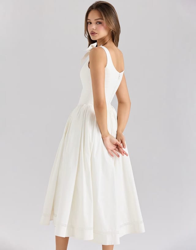 ASOS House of CB Lillia stretch cotton bow midi dress in white - 2