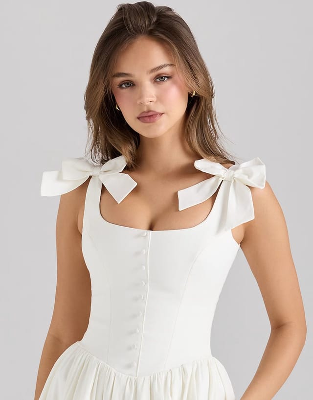 ASOS House of CB Lillia stretch cotton bow midi dress in white - 3