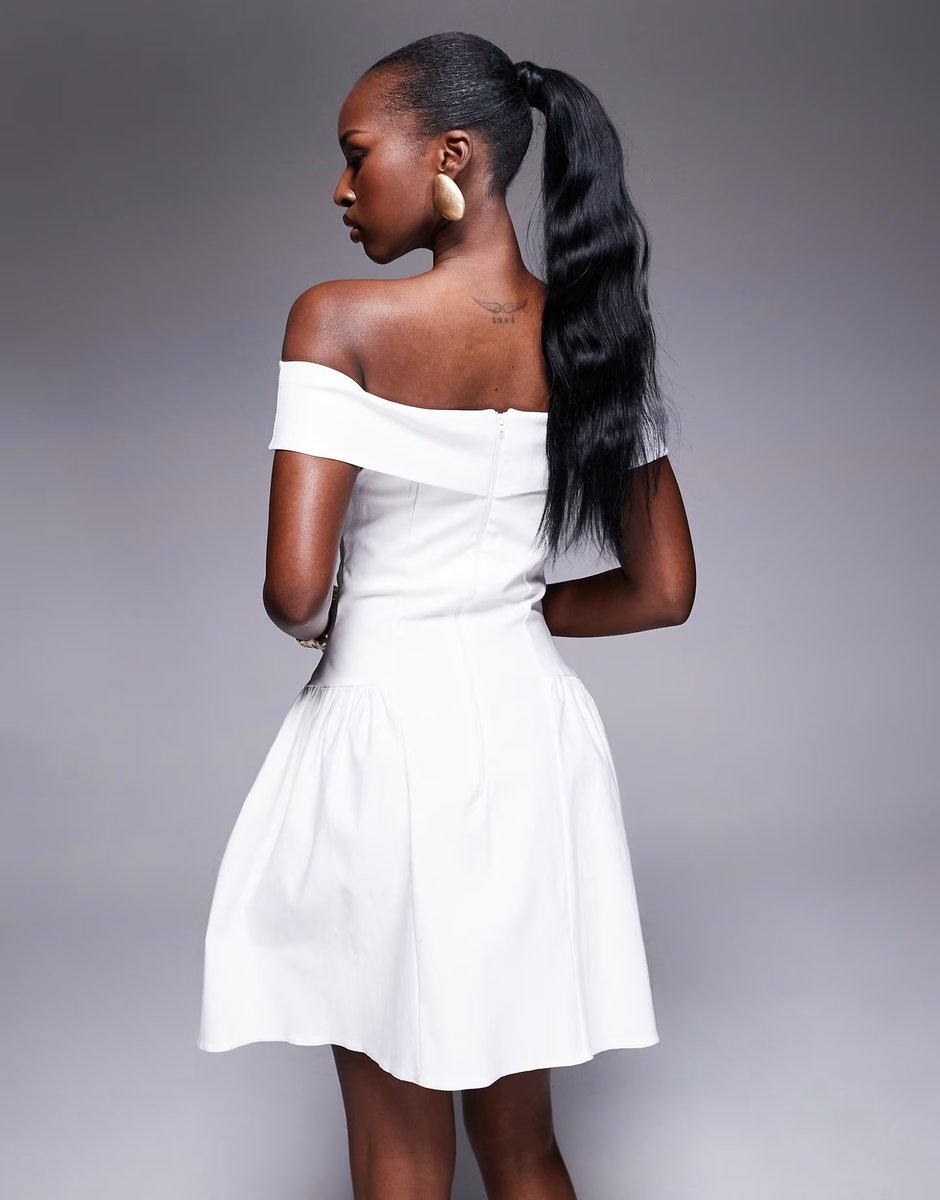 ASOS Vesper bengaline bardot foldover skater mini dress in white - 3