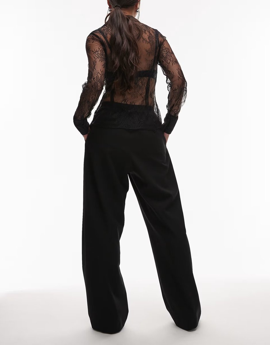 ASOS ARKET satin wide straight leg tailored trousers with elasticated waist in black  - 4