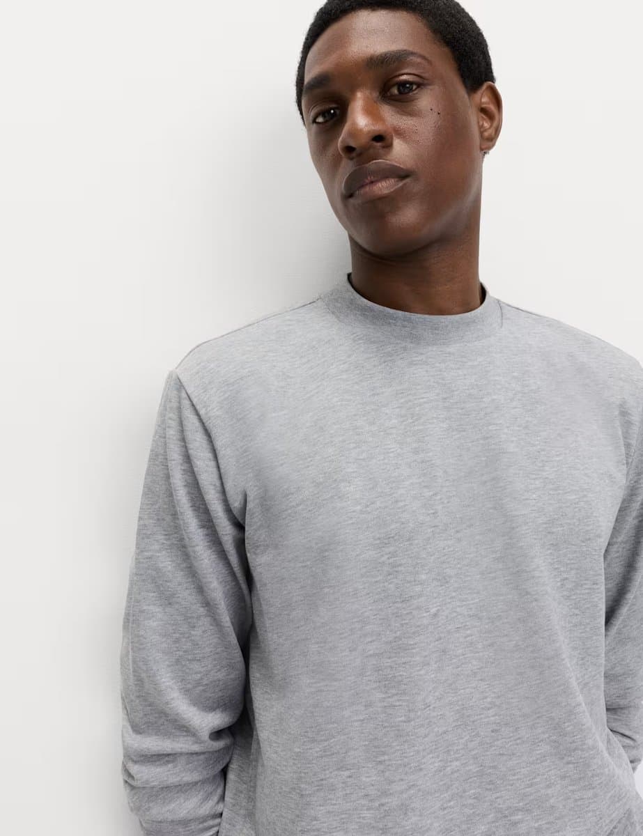 Marks & Spencer M&S Cotton Rich Crew Neck Sweatshirt in Grey Marl