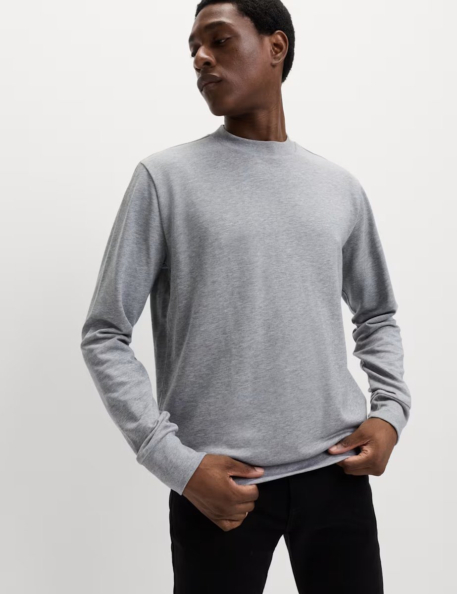 Marks & Spencer M&S Cotton Rich Crew Neck Sweatshirt Grey Marl - 4