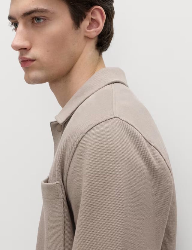 Marks & Spencer M&S Cotton Blend Pique Overshirt Mushroom - 2