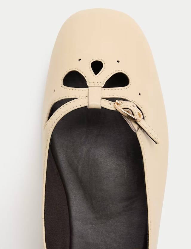 Marks & Spencer M&S Leather Cut Out Mary Jane Ballet Pumps Buttermilk - 2