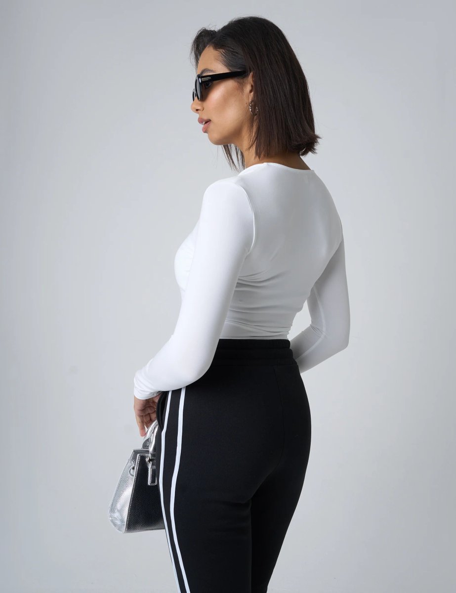 Public Desire V Neck Long Sleeve Bodysuit White - 2