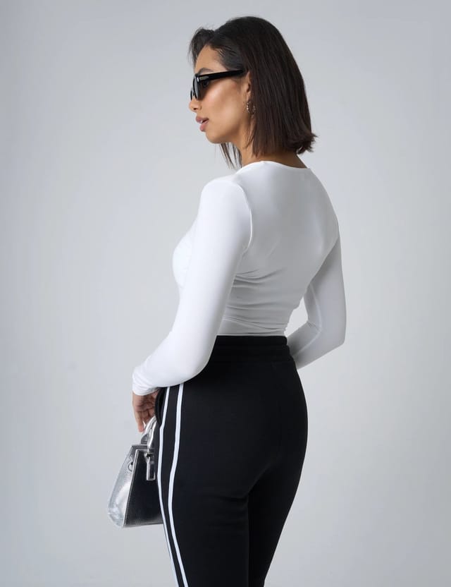 Public Desire V Neck Long Sleeve Bodysuit White - 2