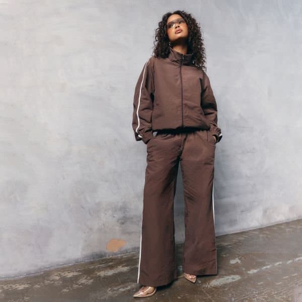 EGO Contrast Side Panel Track Pants In Chocolate Brown Shell, Women's Size UK 4