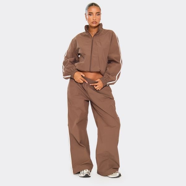 EGO Contrast Side Panel Track Pants In Chocolate Brown Shell, Women's Size UK 4 - 2