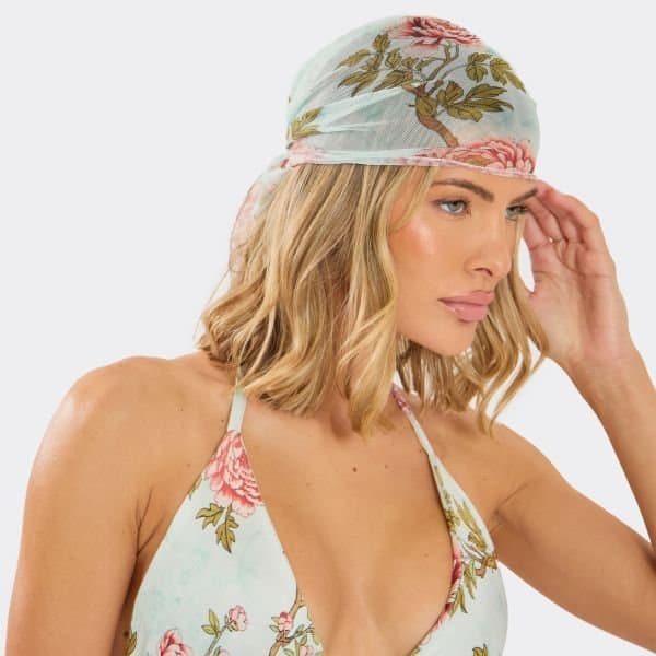 EGO EGO Blue Floral Printed Mesh Bandana Head Scarf