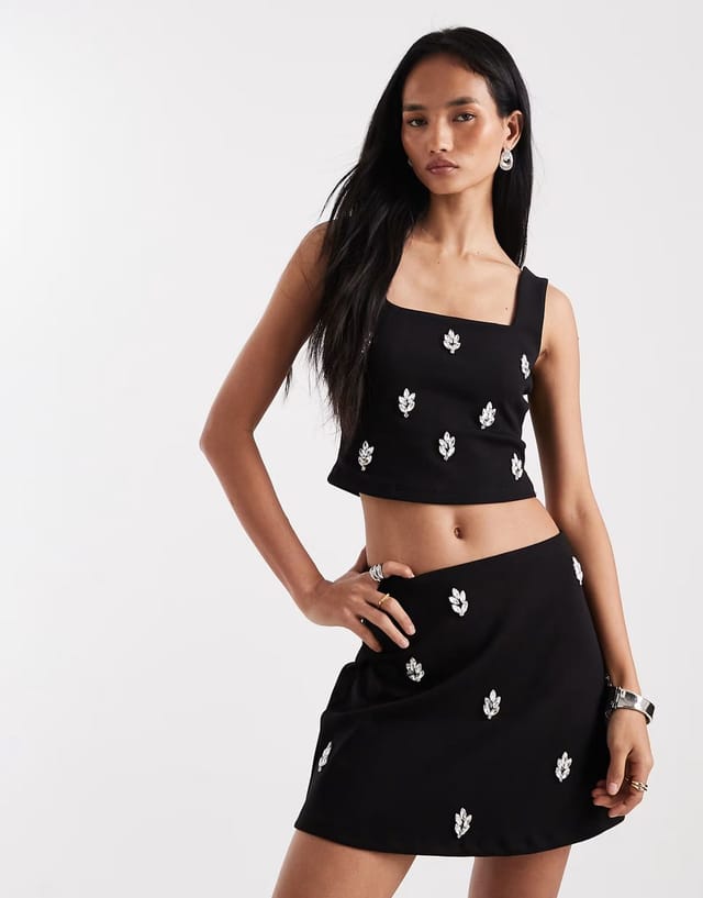 ASOS New Look co-ord embellished velvet mini skirt in black - 3