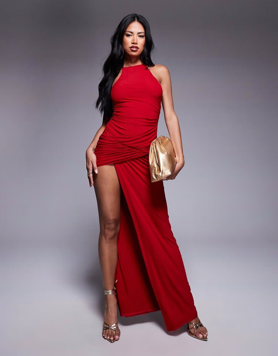 ASOS ASOS DESIGN racer midi dress with side split detail in red