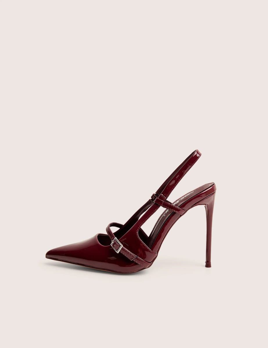 Public Desire Public Desire UK Embellished Buckle Sling Back Heels in Burgundy