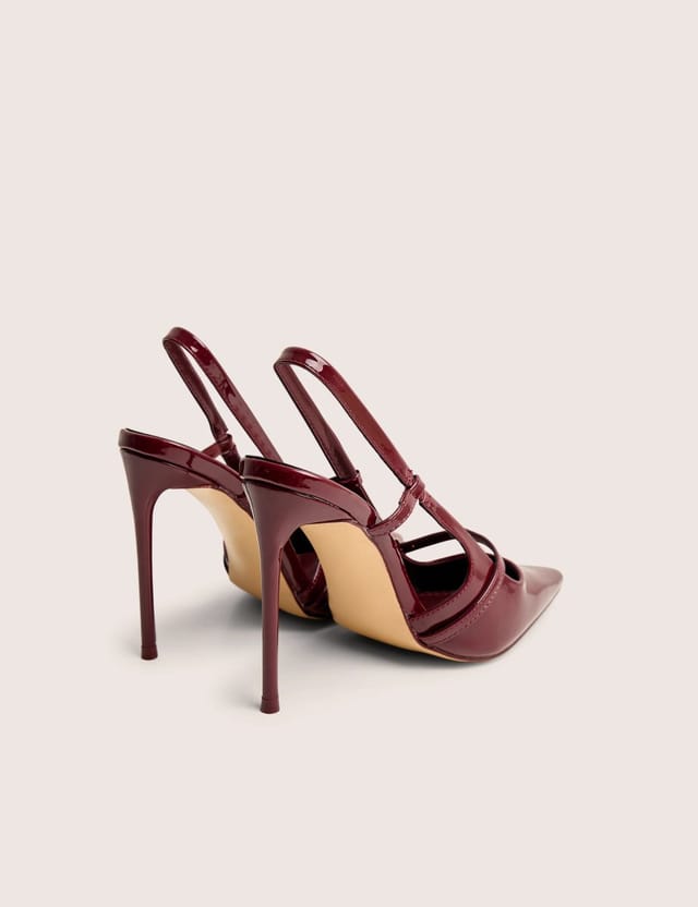 Public Desire Forget Me Not Burgundy Embellished Buckle Detail Sling Back Court Heels - 3