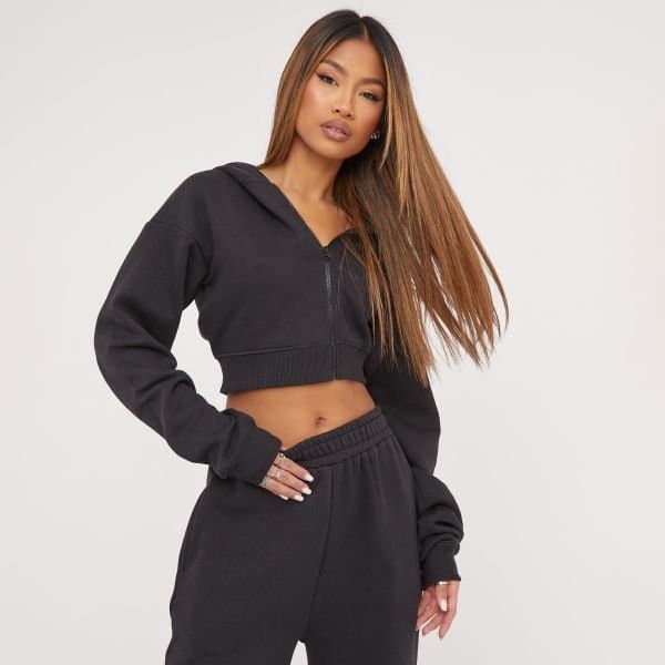 EGO EGO Long Sleeve Oversized Zip Hoodie in Black