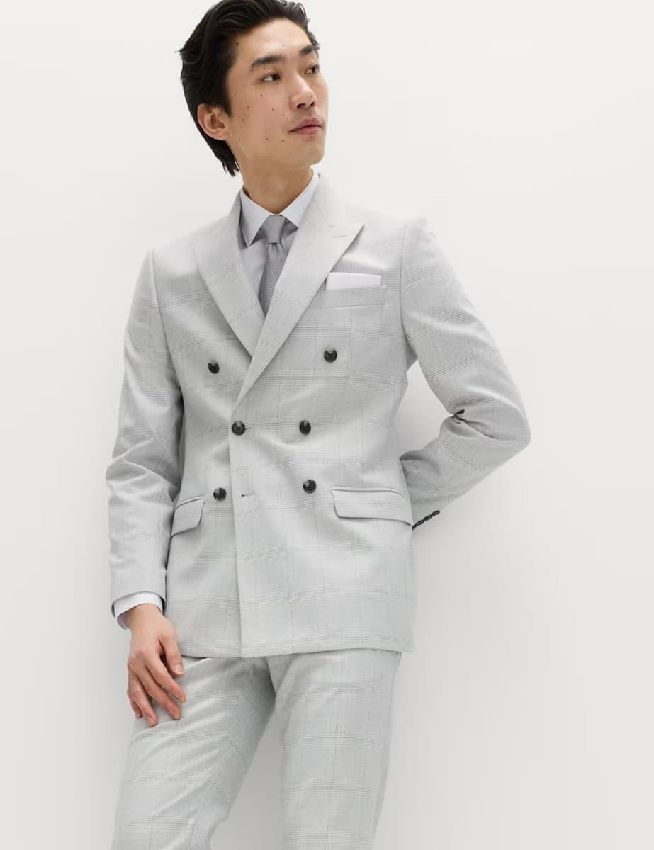 Marks & Spencer M&S Slim Fit Check Double Breasted Suit Jacket Light Grey Mix