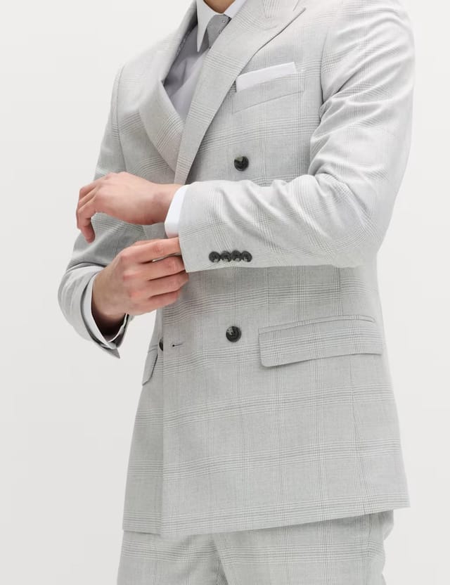 Marks & Spencer M&S Slim Fit Check Double Breasted Suit Jacket Light Grey Mix - 3