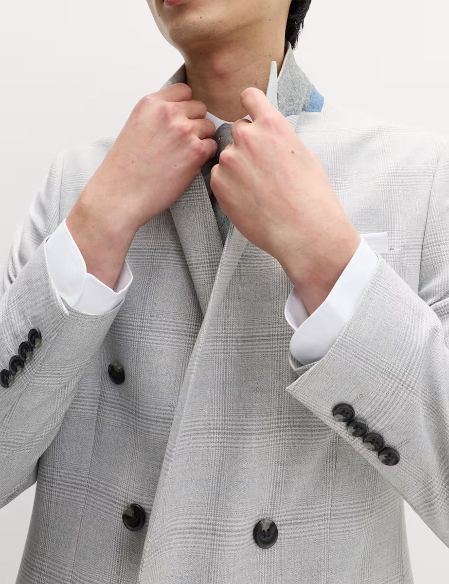 Marks & Spencer M&S Slim Fit Check Double Breasted Suit Jacket Light Grey Mix - 4