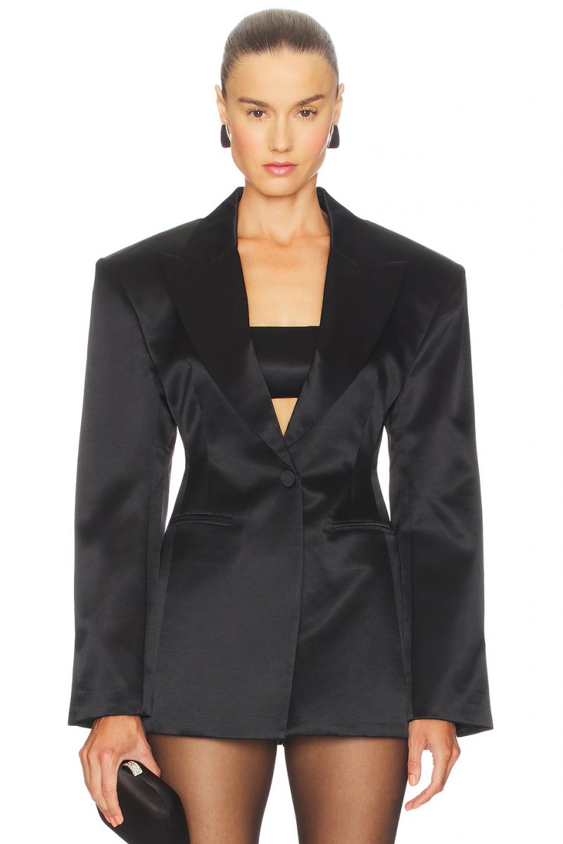 revolve Silk Wool Satin Blazer - 2