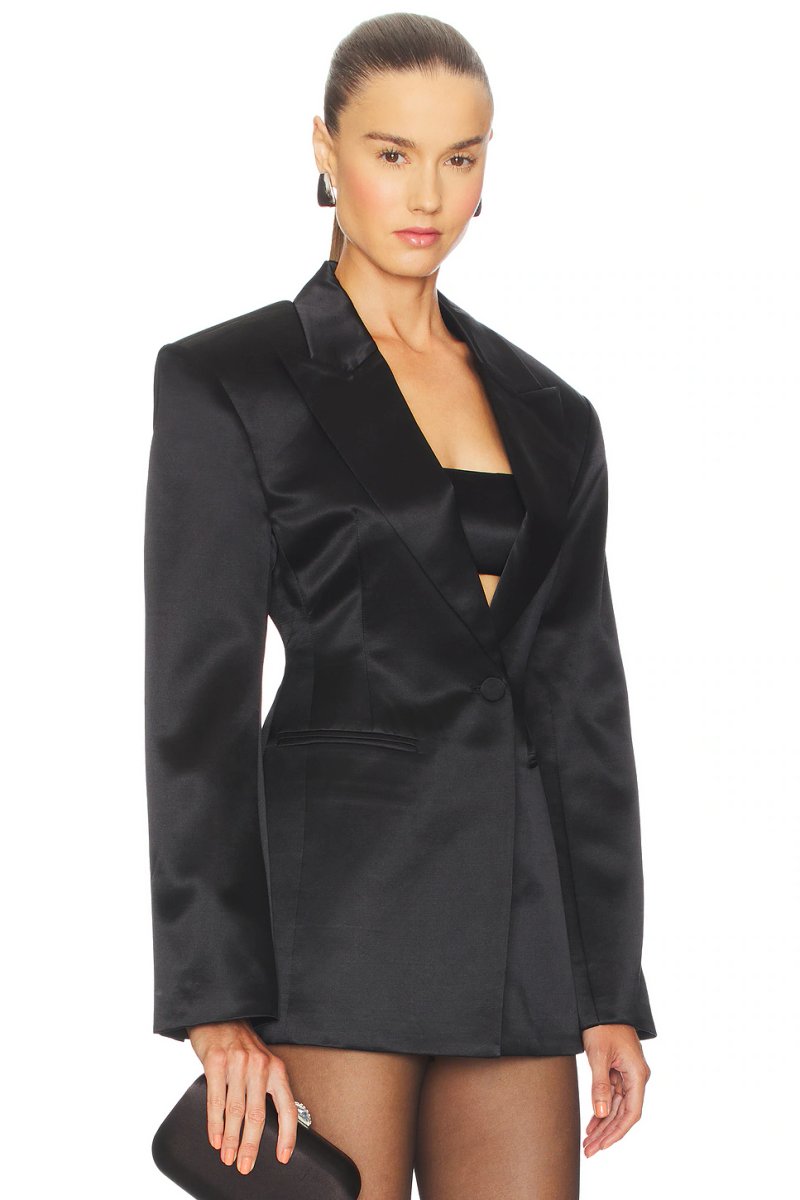 revolve Silk Wool Satin Blazer - 3