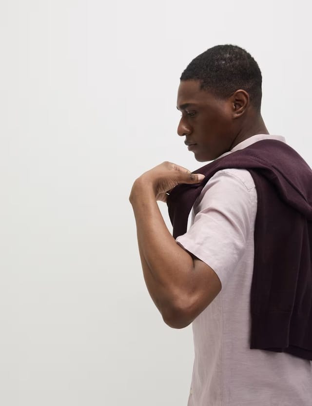 Marks & Spencer M&S Linen Cotton Short Sleeve Shirt Hessian - 2