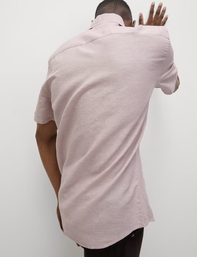 Marks & Spencer M&S Linen Cotton Short Sleeve Shirt Hessian - 3